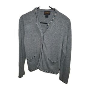Woolrich Heather Blue Wool Blend Embroidered Cardigan Classic Sweater Women's Sm